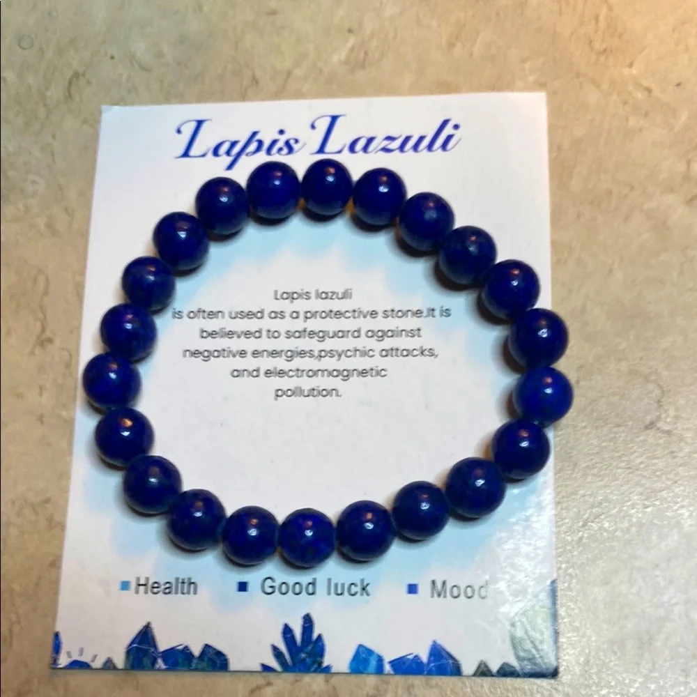 Bracelet-Natural Stone Lapis Lazuli stretchy Bracelet with card-unisex - 3/51